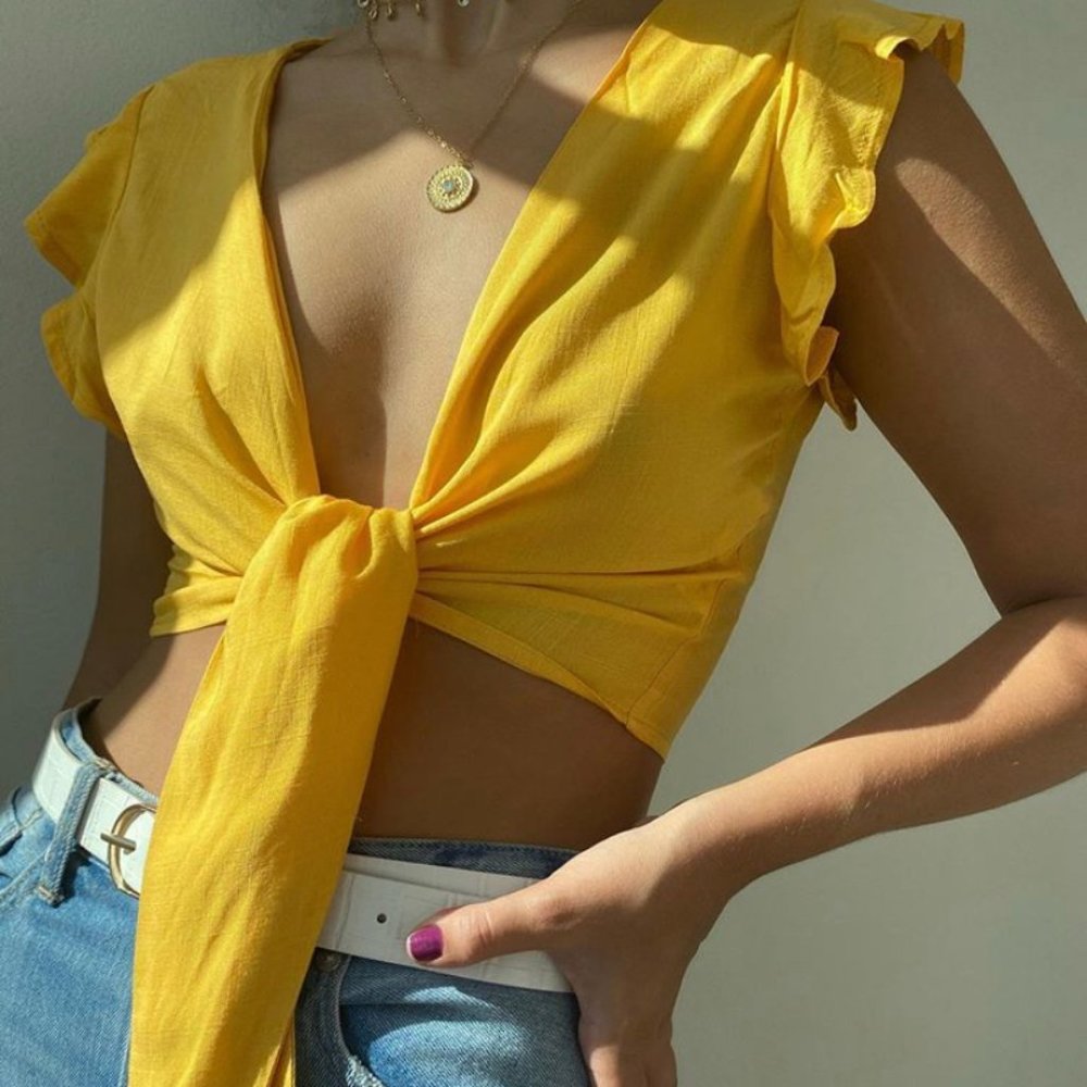 MARGA - Ruffle Trim Knot Front Top
